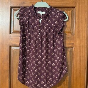 LOFT Purple Floral Ruffle Blouse